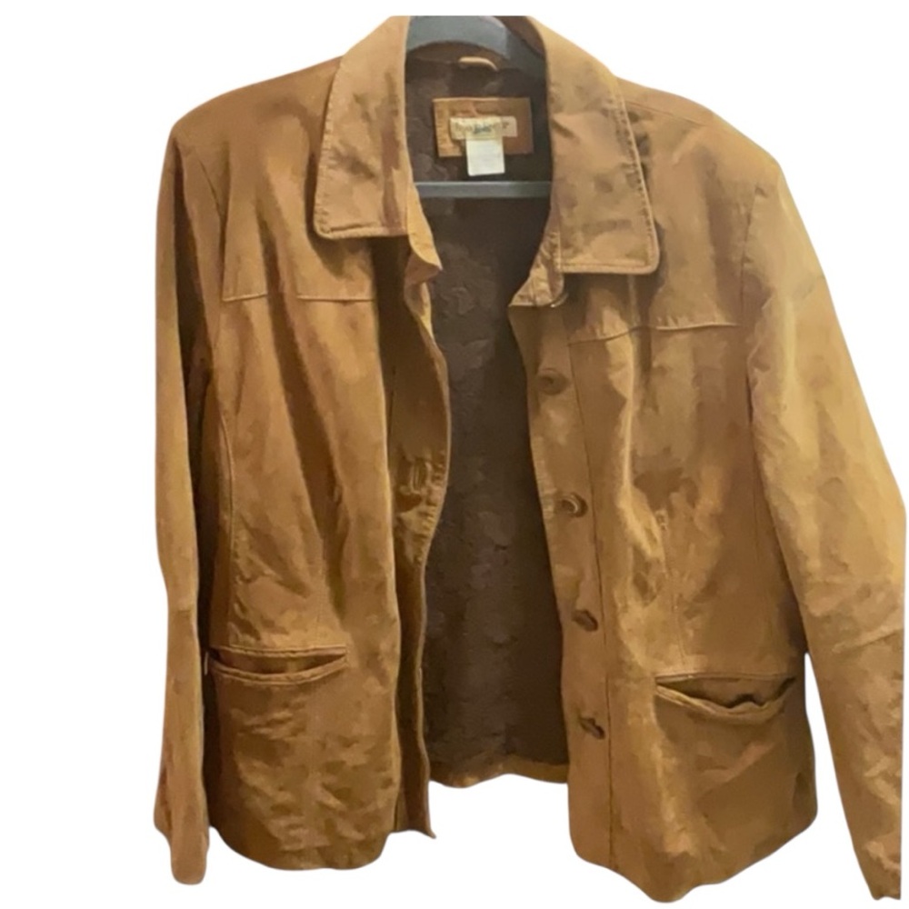 Packable Tan Suede Vintage Leather Blazer Jacket  Suede Women’s XL Versatile